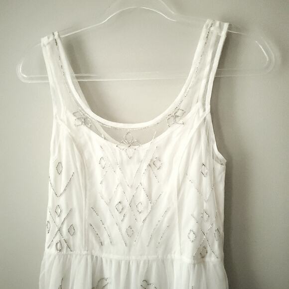 Y2K 90s Abercrombie Fitch Slip Dress XS Ivory Mesh Silver Bead Party NEW - Picture 2 of 12